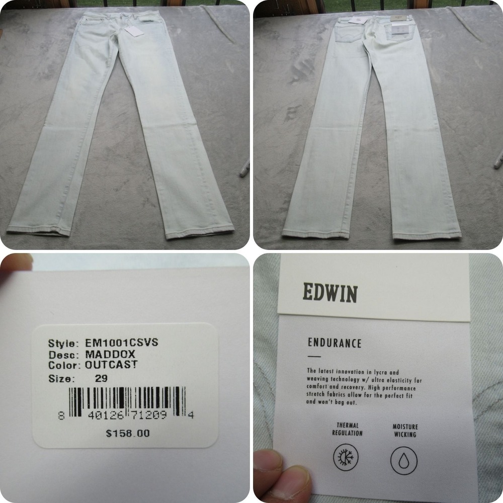 Edwin Jeans Mens 29 x 32 Light Denim Endurance Moisture‎ Wicking Slim $158 NWD